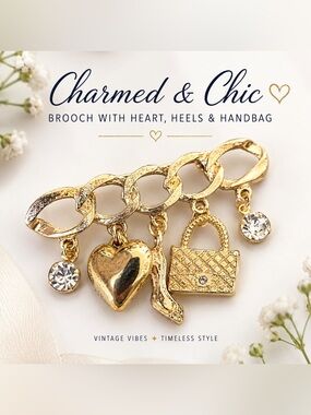 Gold Heart, Heel & Handbag Brooch